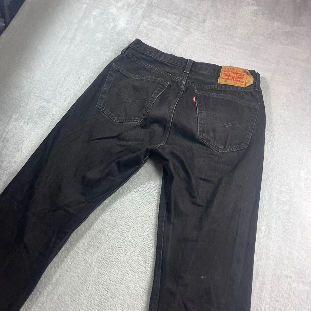 Levis 501 Original Fit Black Jeans Mens W33 L34 Button Fly Straight Leg Denim